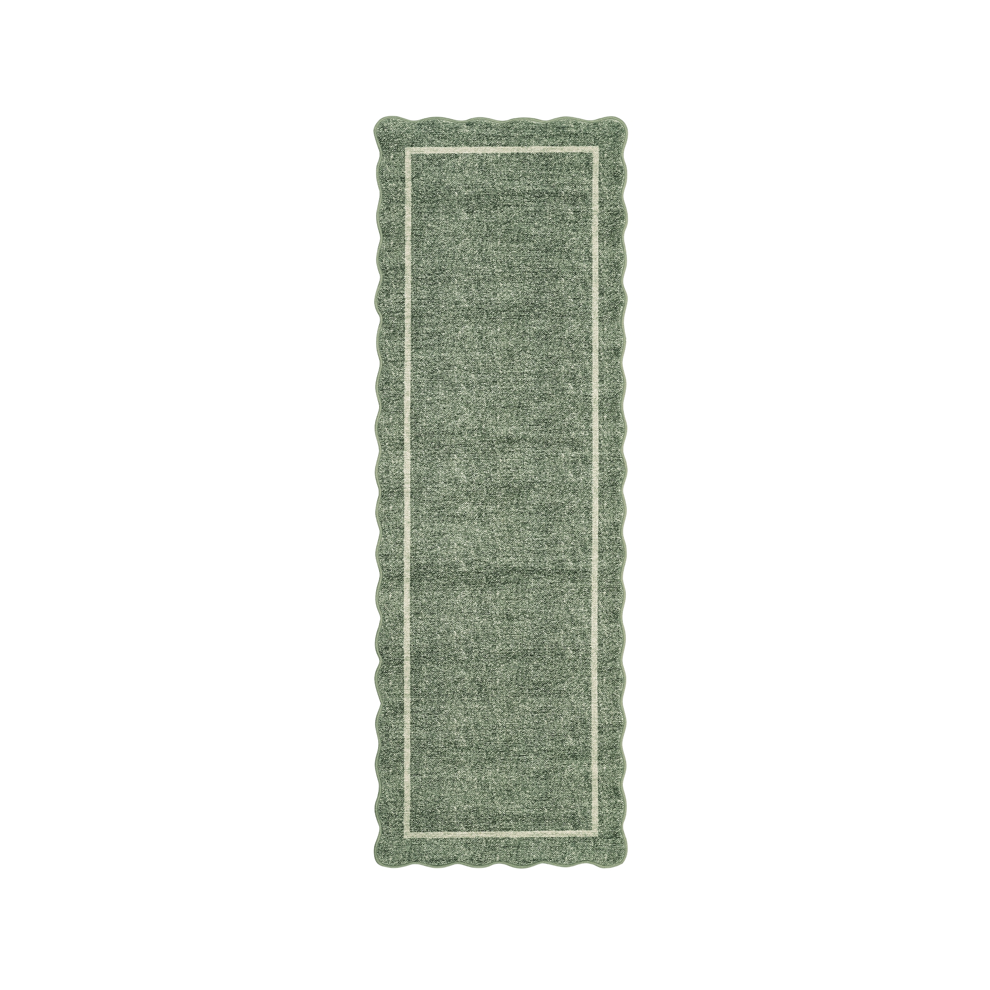 2'x6' Scalloped Washable Bordered Hallway Kitchen Runner, Ultra Thin Non Slip Indoor Farmhouse Carpet for Laundry Bathroom, Grey Green