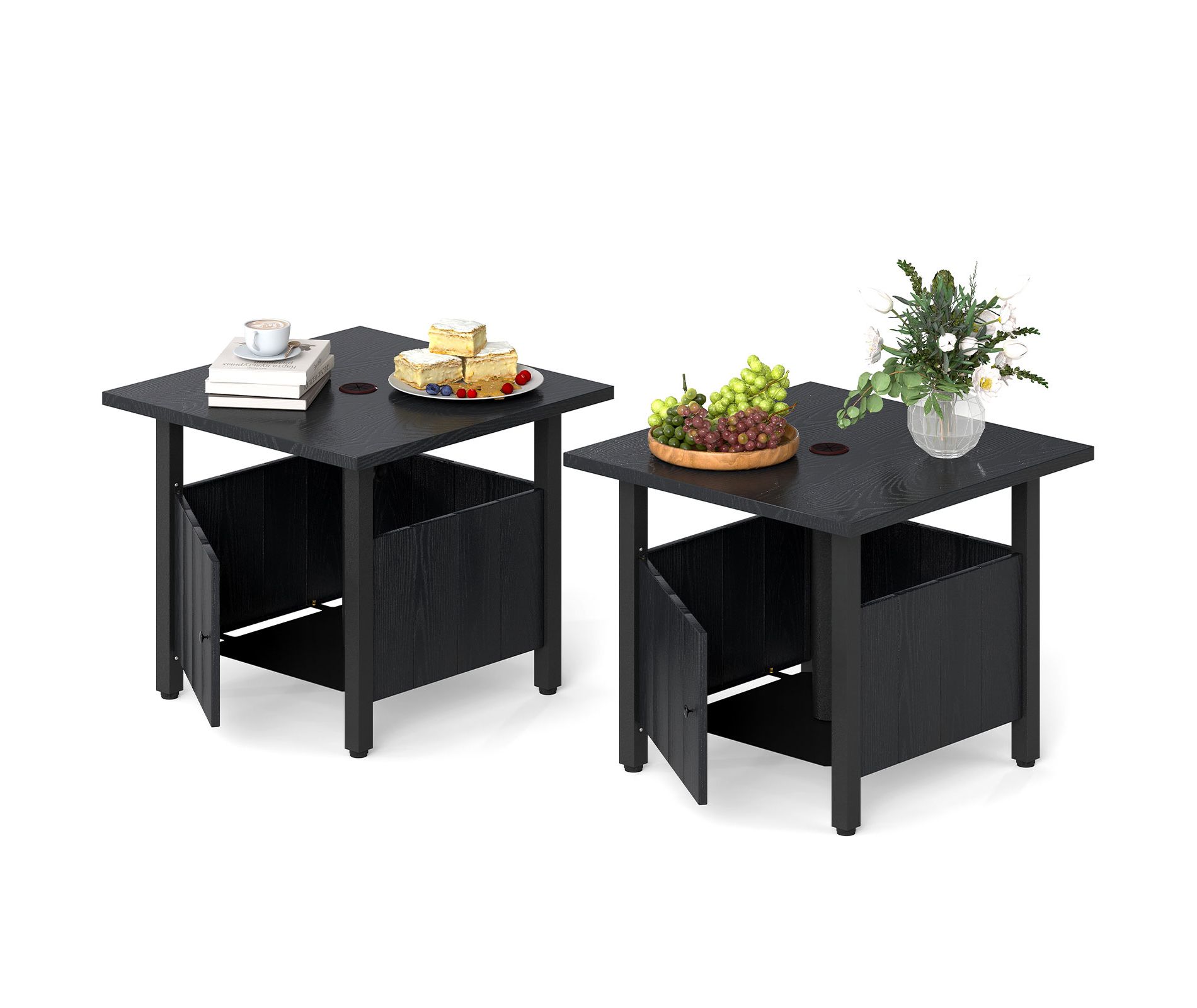 Tangkula 2PCS Outdoor Side Table w/ 1.89" Umbrella Hole Patio Umbrella Table Base Stand