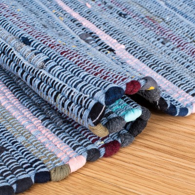 Navy Blue Striped Handwoven Cotton Runner Rug - 27" x 9"