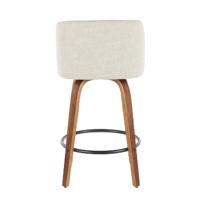 Mid-Century Cream and Black Swivel Counter Stool with Wood and Metal