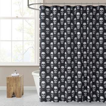 Kate Aurora Halloween Accents Black & White Spooky Skulls Fabric Shower Curtain - Standard Size