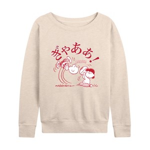 Women's - Peanuts - Aaugh Lightweight French Terry Wide Neck Long Sleeve Shirt - 1 of 4