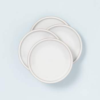 4pk Modern Rim Stoneware Appetizer Plate Set Matte Sour Cream - Hearth & Hand™ with Magnolia