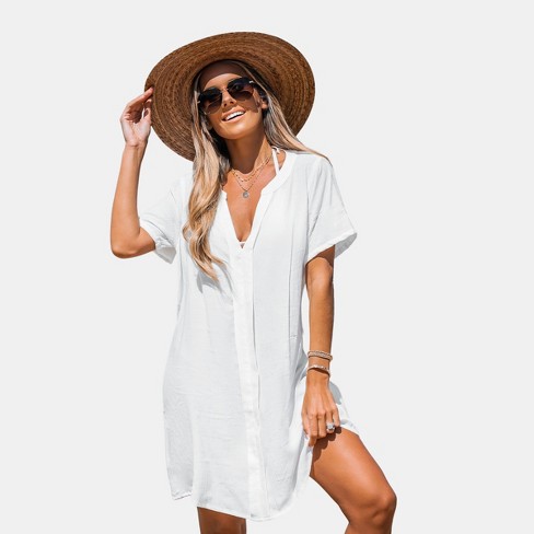 Women's Sheer Crochet Fringe Cover-up Dress - Cupshe-s-white : Target