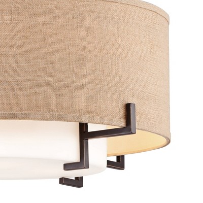 Bronze Drum Chandelier with Frosted Glass Shade