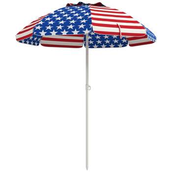Outsunny 5.7' Beach Umbrella, Outdoor Umbrella with Vented Canopy, American National Flag