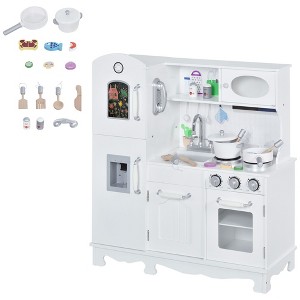Angel Sar Large Wooden Kids Kitchen Set, Pretend Play Cooking Toy with Telephone & Water Dispenser, Play Kitchen with Storage for Toddlers Ages 3+ - 1 of 4