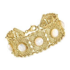Ross-Simons Mother-Of-Pearl Filigree Panel Bracelet in 18kt Gold Over Sterling Size 7 - 1 of 4