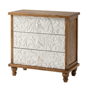 JIONJOY Vintage Floral 3-Drawer Dresser - Farmhouse Nightstand with Embossed Flower Details - 1 of 4