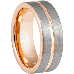 Jewelry Avalanche 8mm Pipe Cut Rose Gold & Gray IP Grooved Tungsten Carbide Mens Wedding Band - 1 of 4