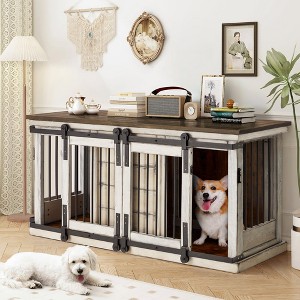 Erommy 62.5" Dog Crate Furniture, Dog Kennel TV Cabinet with Sliding Door, Heavy Duty Wooden Dog Cage for X-Large Dog - 1 of 4