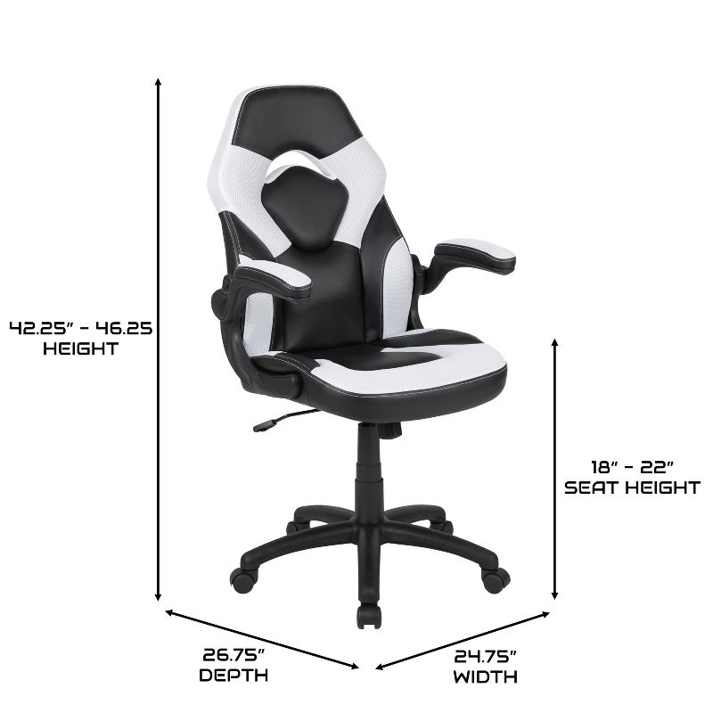 BlackArc High Back Gaming Chair with White and Black Faux Leather Upholstery, Height Adjustable Swivel Seat & Padded Flip-Up Arms, 5 of 11