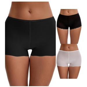 INSPIRE CHIC Ladies' Seamless Ice Silk Lace Trim Slip Shorts for Under Dresses Boyshorts 3 Packs - 1 of 4