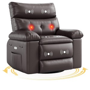 Electric Recliner Chair - 360掳 Rocker Swivel Recliner with Heat and Massage, PU Leather Large Power Recliner Comfortable Chair with 1.5X Sponge - 1 of 4
