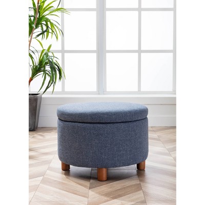 Large Round Storage Ottoman with Lift Off Lid - WOVENBYRD