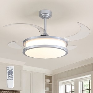 Ludomide 48" Modern Retractable Ceiling Fan with Lights and Remote, Silver Dimmable LED Chandelier Fandelier, Silent Reversible Invisible Fan - 1 of 4