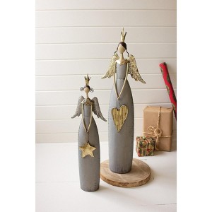 Kalalou Set of Two Gold & Grey Christmas Angels Holding Heart & Star – Holiday Decor - 1 of 4