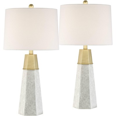 360 Lighting Modern Table Lamps Set of 2 Tapered Column Fabric Drum Shade for Living Room Bedroom Bedside Nightstand Office Family