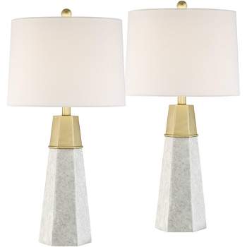 360 Lighting Julie Modern Table Lamps 27 1/2" Tall Set of 2 Faux Marble Gold Tapered Column Fabric Drum Shade for Bedroom Living Room Bedside Office