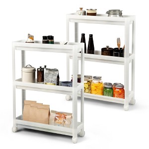 Tangkula 2PCS 3 Tier Slim Storage Cart Detachable Kitchen Organizer Rolling Utility Cart - 1 of 4
