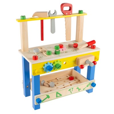 Toy Time Kids' Wooden Tabletop Toy Workbench With Tools and Accessories for Pretend Play and STEM Activities - 15" x 19"