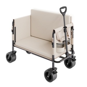 VEVOR Collapsible Folding Wagon, 550lb Load & 220L, 2 in 1 Foldable Wagon Cart Converts to Bench, Utility Wagon with Adjustable Handle, Beige - 1 of 4