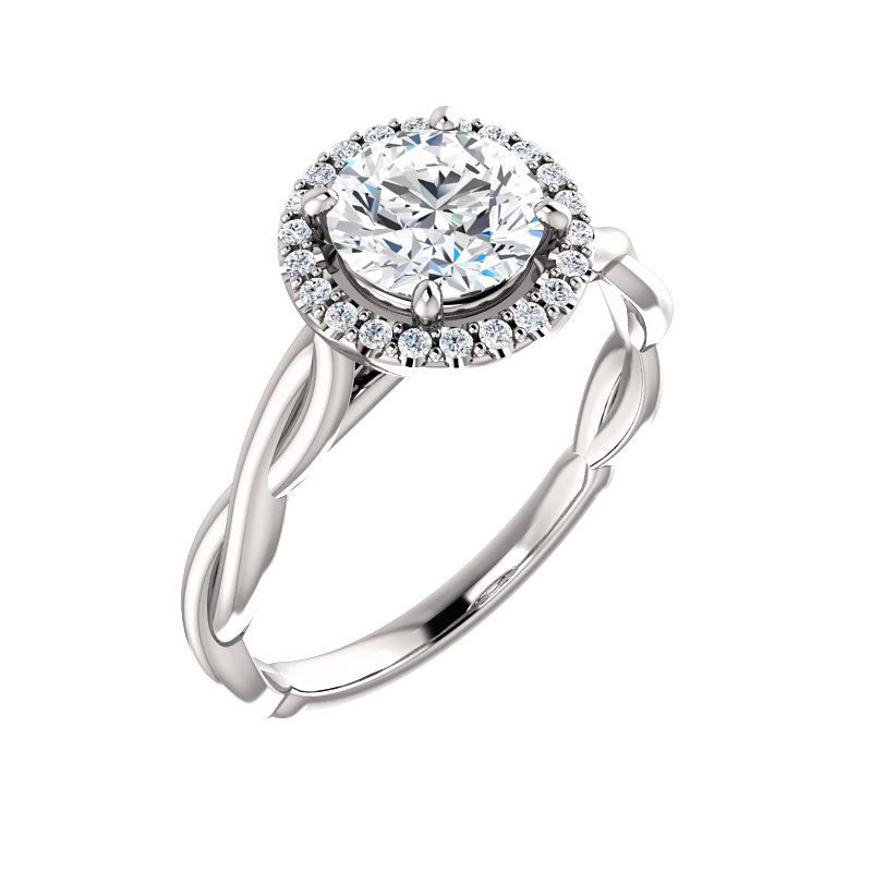 Pompeii3 1ct Diamond Halo Vintage Solitaire Round Cut Intertwined Band 14k White Gold, 4 of 6