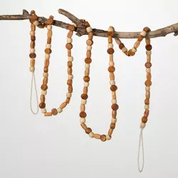 Carved Wooden Beaded Garland Natural 64.5"H Wood