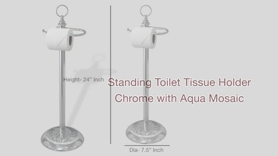 Chrome and Aqua Mosaic Freestanding Toilet Paper Holder