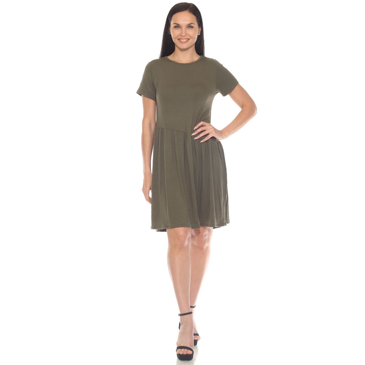 Women's Asymmetrical Waist and Short Sleeve Swing Dress - White Mark - thumbnail 10