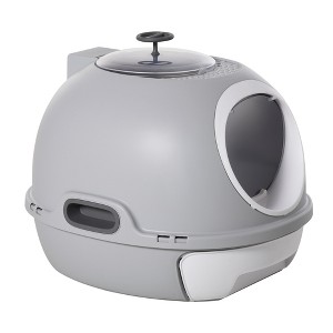 Cat Litter Box Toilet with Lid, Covered Litter Box with Scoop, Enclosed Drawer, and Skylight - 1 of 4