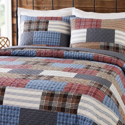 Rustic Patchwork Cotton Full Quilt Set in Gray and Multicolor
