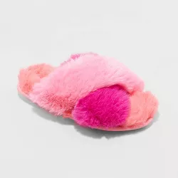 Girls' Brooklyn Crossband Fur Slippers - Cat & Jack™ Pink L