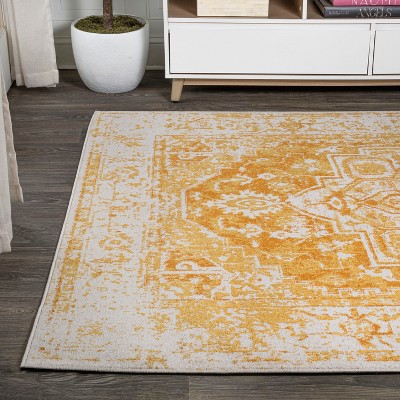 Audrey Ivory and Orange Medallion Bohemian Area Rug