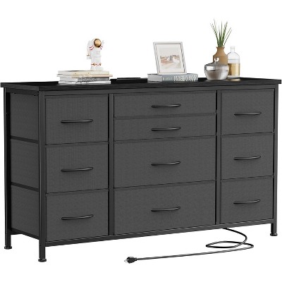 10-Drawer Dresser & TV Stand with Power Outlet, Bedroom Storage with Metal Frame for 55'' TV, Entryway, Closet