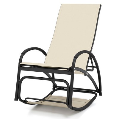 Tangkula 2-in-1 Outdoor Rocking Chair Convertible Lounge Chair with 4-Position Adjustable Backrest Curved Armrests