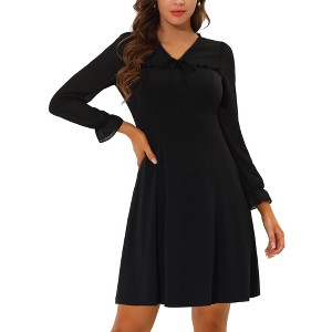 INSPIRE CHIC Women's V-neck Ruffle Trim Long Sleeve Dress - 1 of 4