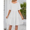 Women's Summer Casual Midi Dress Dressy Smocked Elastic Waist Tiered A-Line Dress V Neck Short Sleeve Midi Dress - 2 of 4