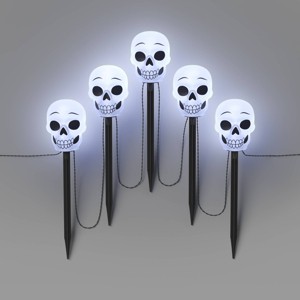 5ct 14.5" LED Halloween Pathway Lights with Timer Cool White Skull - Hyde and EEK! Boutique™: Outdoor Skeleton Decor, Battery Operated - 1 of 4