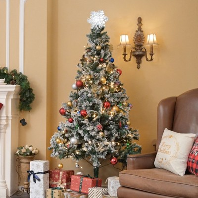 Yescom Christmas Tree Artificial with Lights, 7.5Ft Flocked Xmas Tree Foldable 1166 Branch Tips