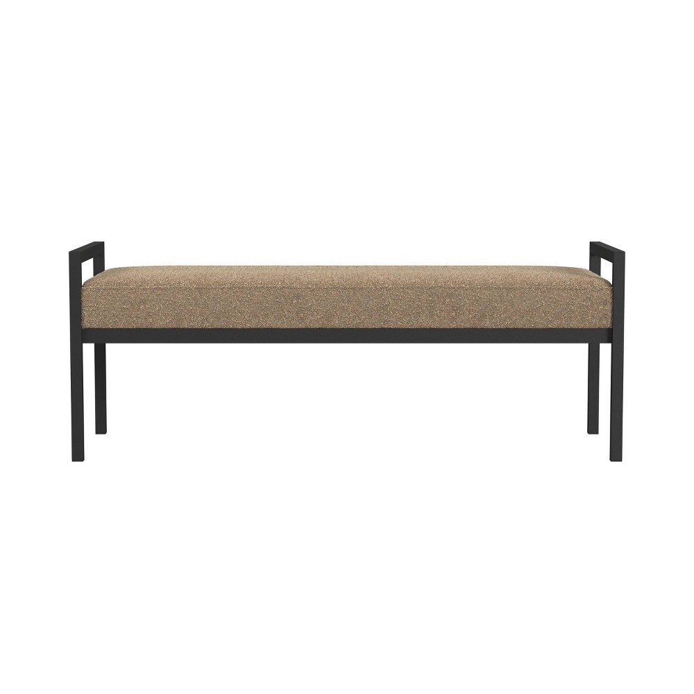 Modern Metal Faux Shearling Bench Brown - HomePop