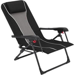 Beach Chair with Folding Design, Portable Outdoor Camping Recliner, High Back with Hard Armrest, Sun Lounger for Patio and Garden - 1 of 4