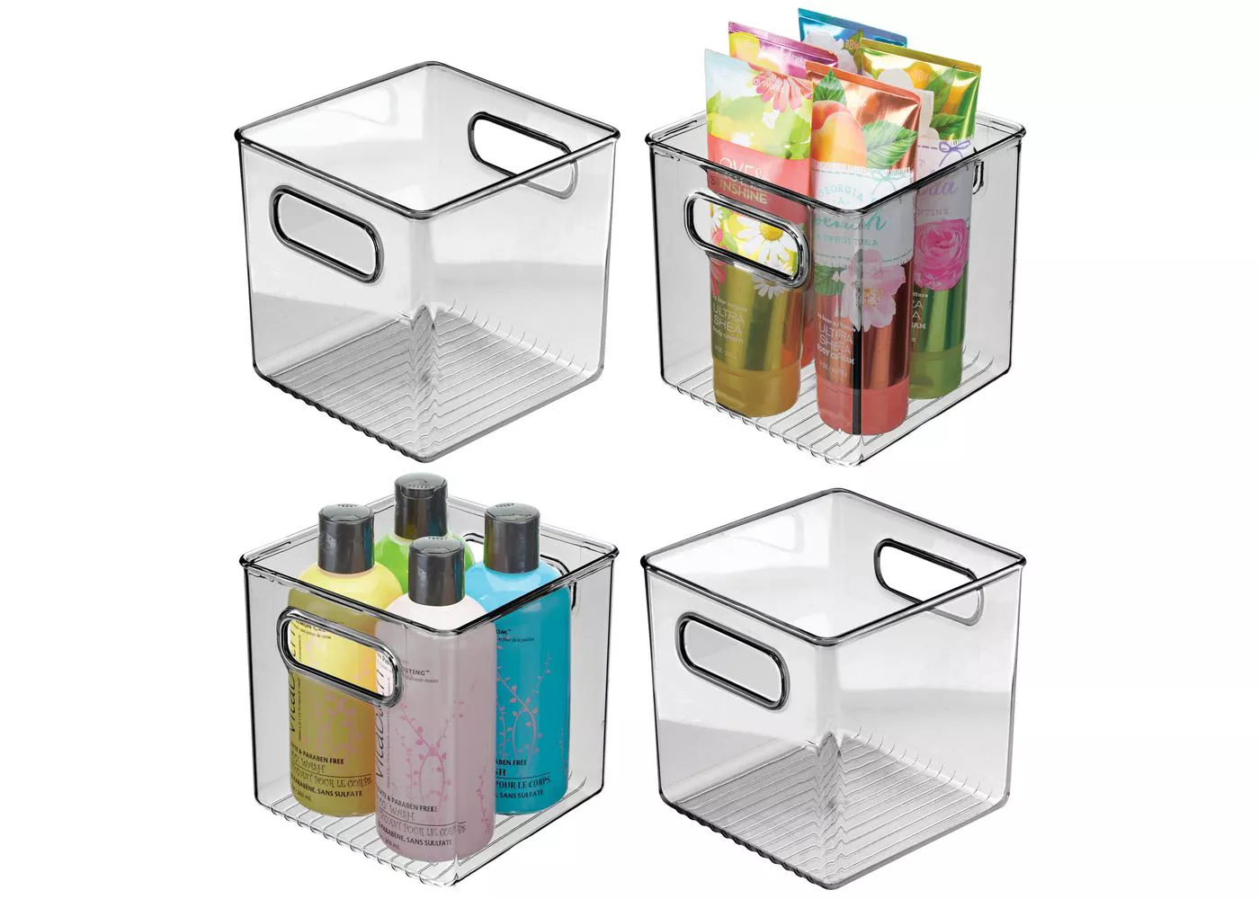 mDesign Plastic Storage Bin with Handles for Bathroom, 4 Pack- Smoke Gray - image 2 of 9