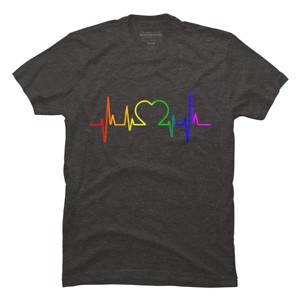 Adult Design By Humans Pride Heartbeat Rainbow By LuckyCharm99 T-Shirt - 1 of 2