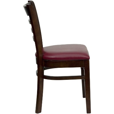 Walnut Wood Ladderback Dining Chairs with Burgundy Upholstered Seats, Set of 2