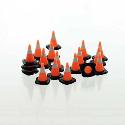 1/64 Orange Traffic Cones with Black Bases & White Stripes 18 Pack 3D 64-110-3C