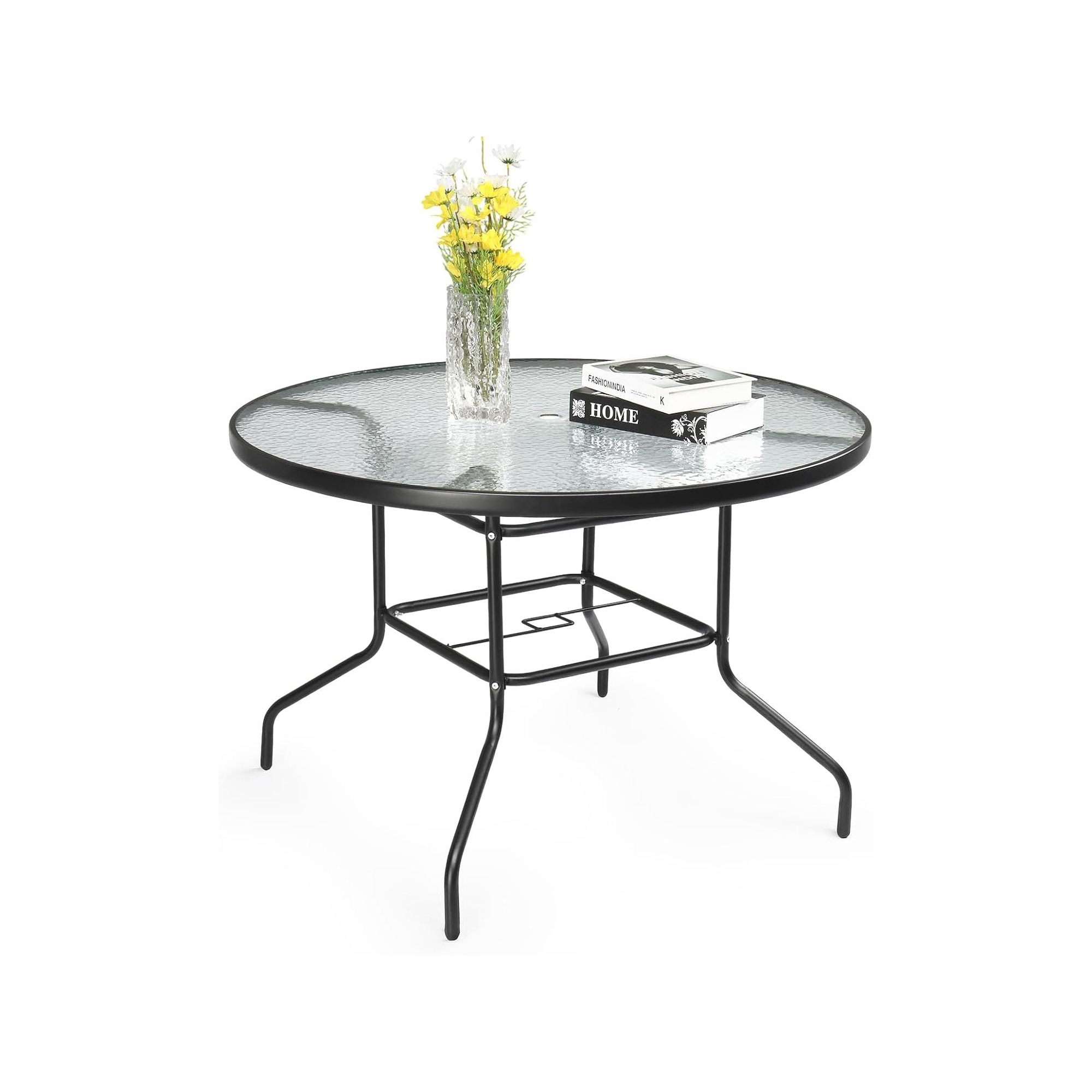 VINGLI Round Patio Table with Umbrella Hole