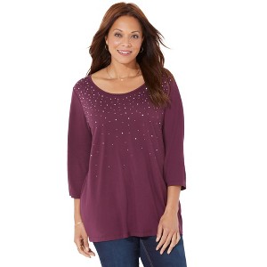 Catherines Women's Plus Size Raindrops Shimmer Tee - 1 of 4