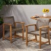 Dexmalle Set of 2 Traditional Patio Wood and Wicker Dining Chair - 2 of 4