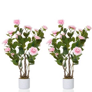 2.5FT Artificial Camellia Tree 2-Pack, Faux Pink Flower Plants in Pots for Home Office Decor - 1 of 4